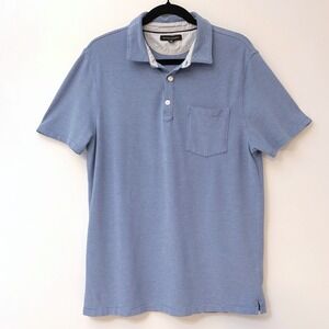 Banana Republic Blue Micro Stripe Short Sleeve Stretch Polo Mens Large